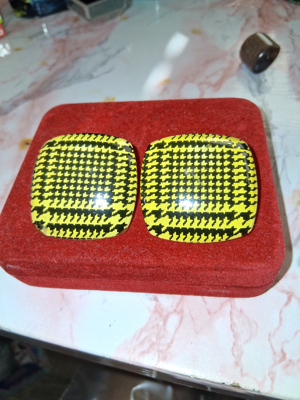 Bold Yellow & Black Houndstooth  Earrings